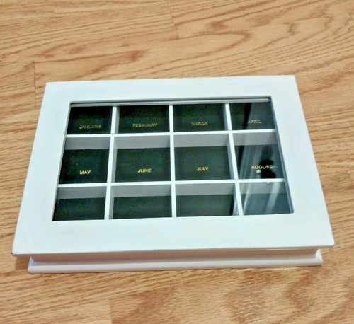 Wood Hinged Jewelry Box Ring Organizer Holder Months Labeled Birthstone Charm Wood Hinged Jewelry Box Ring Organizer Holder Months Labeled Birthstone Charm