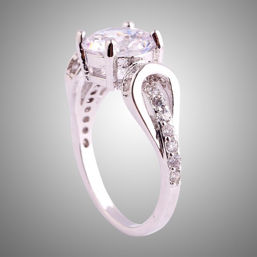 Wedding Bride Round Cut White Topaz Gemstone Silver Women Ring Size 6 7 8 9 10