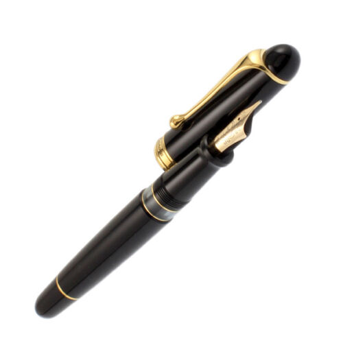 New 800M Aurora 88 Gold Plated Fountain Pen Black Resin Large Medium Point