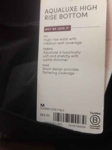 New With Tags Athleta Aqualuxe High Rise Bottoms Black ** Size Medium