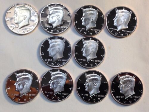 1990-1999 Proof Kennedy Half Dollars 10 Coins in All
