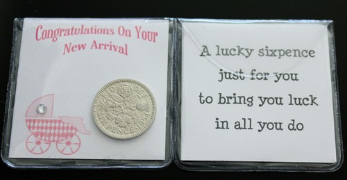 Lucky sixpence keepsake félicitations nouveau bébé fille ou garçon