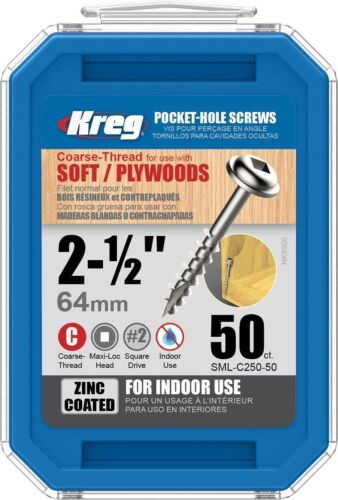 Kreg SML-C2-50 50 Count #8 X 2in Zinc Coarse Thread Pocket Hole Screws 