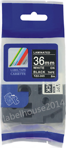 White on Black TZ 365 TZe-365 Label maker Tape P Touch Compatible Brother 36mm 