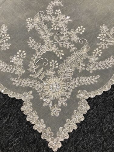 72x72" Square Embroidery Handmade Beaded Organza Tablecloth Napkin White Wedding 