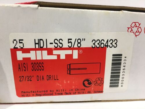 NEW!!!!!!! 336433 HILTI DROP-IN ANCHOR HDI-SS 5/8" Box of 25! 