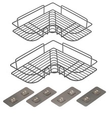 B&Z - Set of 2 Corner Shower Rack, Bathroom Shower Organizer Storage No Drilling