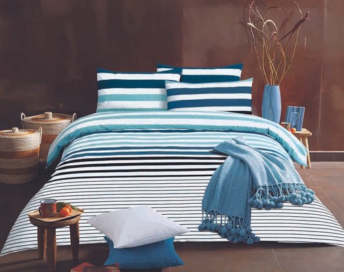 Striped Bedding Duvet Cover Set With Pillow Cases Double Single Super King Size