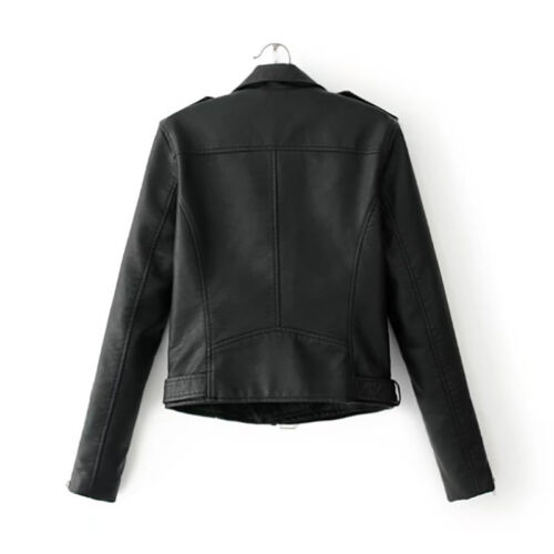 Women Winter Lapel Zipper Leather Punk Slim Biker Motorcycle Short Jacket Coat