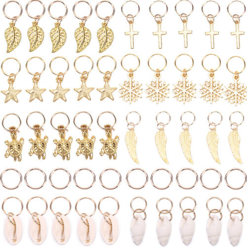 50x Gold Shell Snowflake Pendant Rings Hair Clip Accessories for Braid Jewelry D