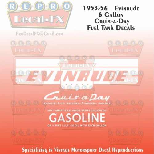 1953-56 Evinrude 6 Gallon US CruiseADay Fuel Tank Decals Reproduction 2Pc Vinyl