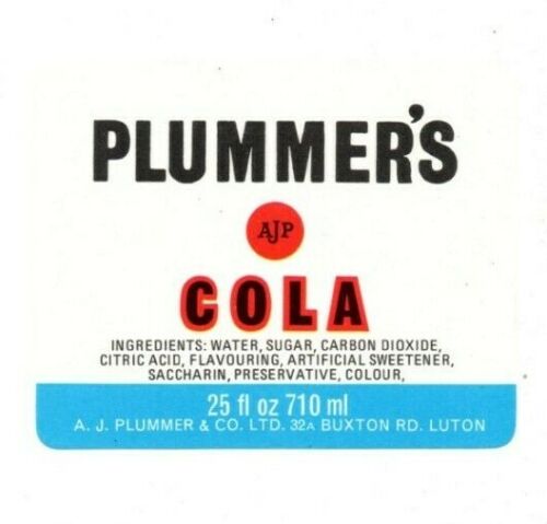 England A.J.Plummer & Co Vintage Label Luton Cola 