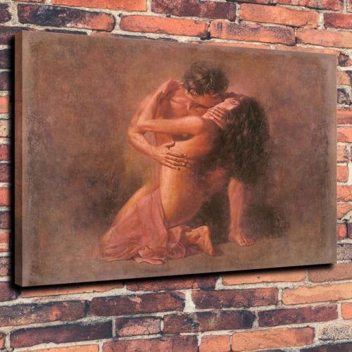 Oil Painting A Gentle Kiss Lovers 16“x20/" Wall Decor Art Canvas Print