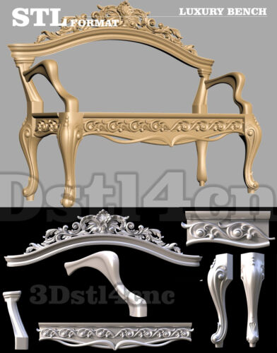 6 3D STL Models Luxury Bench Sofa for CNC Router Carving Machine Artcam aspire
