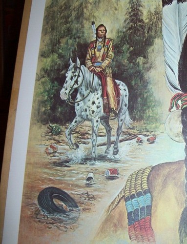 JOHN STEELE ART PRINT IRON EYES CODY ANTI-POLLUTION CAMPAIGN 22.5 X 17