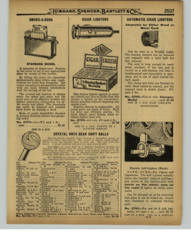 1929 PAPER AD Handy Clampon Car Auto Cigar Self Lighter Onyx Gear Shift Knob