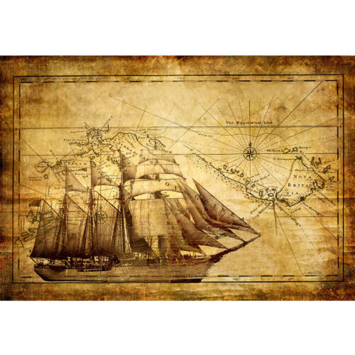 Vintage Old Sailing Ship Nautical Map Poster Print Wall Art Picture Home Decor