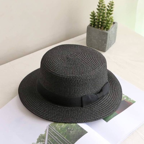 Women/'s Beach Flat Top Straw Hats Boater Bow Summer Panama With Variety Of Color