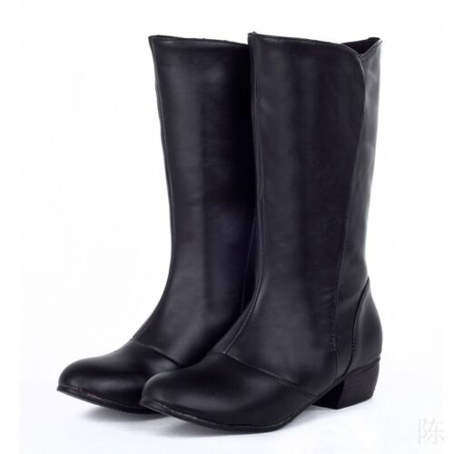 Details about   Women's Pull On Mid-calf Boots Round Toe Chunky Low Heel Comfy Shoes Size 34-47 