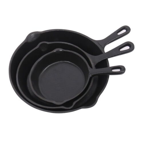 Cast Iron Enamel Non-Stick Frying Griddle Pan Barbecue Grill Skillet 3Pcs Set