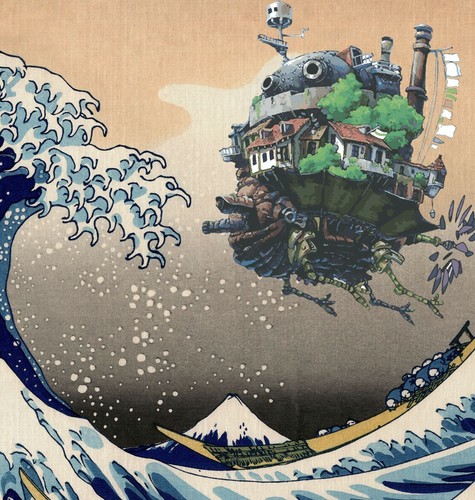 Studio Ghibli Gift Poster Ghibli Fan Howl/'s Moving Castle /& Great Wave Print