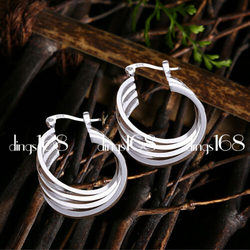 Details about  / Genuine 925 Sterling Silver TARNISH-FREE 4-Layered 35x25mm Hoop Dangle Earrings