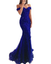 Mermaid Applikation Perlen Lang Tüll Abendkleid Kleider Schulterfrei Kurzarm