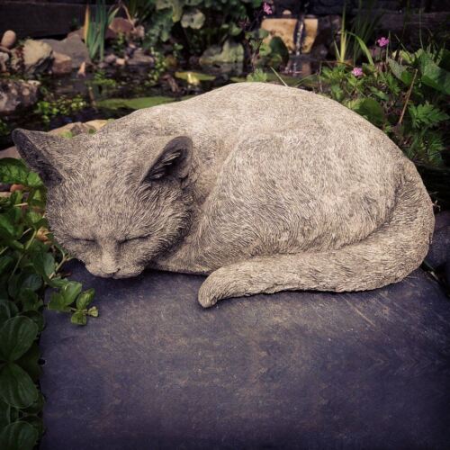Curled Up Cat Garden Statue Made from Reconstituted Stone.