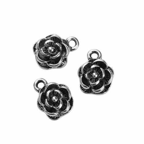 14mm Antiqued Silver Plated Pendants C1009-5 Flower Charms 10 or 20PCs 