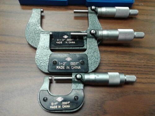 0-3" Precision outside micrometer set 3pcs 0.0001" carbide tipped standards-new