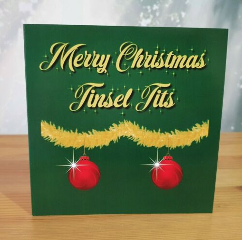Wittery Green Merry Christmas Tinsel T*ts Rude Cheeky Greetings Card