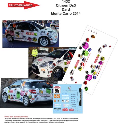 DECALS 1//43 REF 1432 CITROEN DS3 R1 DARD RALLYE MONTE CARLO 2014 RALLY WRC