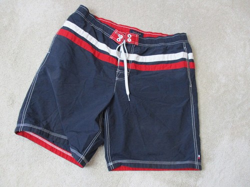 VINTAGE Tommy Hilfiger Swim Trunks Board Shorts Adult Large Blue Flag Mens 90s