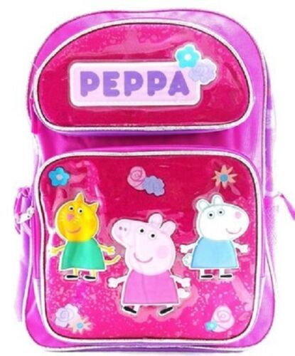Peppa Pig Girls Large 16/" inches Canvas Pink /& Purple School Backpack New w//tags