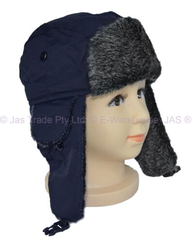 Kids Boy Girl Faux Fur Ear Flaps Aviator Winter Skiing Russian Cap Trooper Hat 