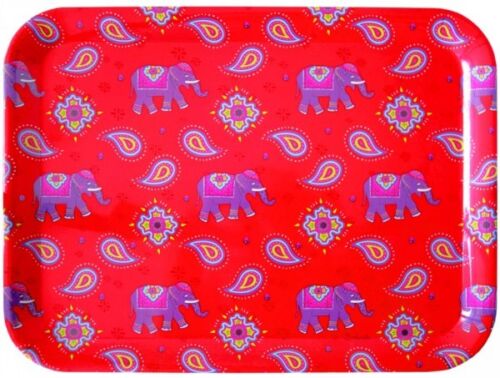 Serviertablett Elefant Kashmir Kunststoff Tablett ca 33 x 43 cm Paisley rot 