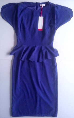 PROJECT D MINOGUE BLUE SILK DRESS SIZE 12 RUFFLE WAIST CALF LENGTH NEW TAGS