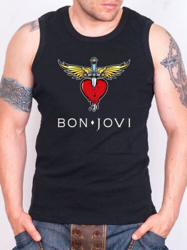 Bon Jovi Logo Tank Men Top Black Athletic Vest Rock Band Shirt