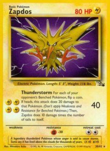 1 x SP Zapdos - 30/62 - Rare - Unlimited Edition Fossil - Unlimited Edition Poke