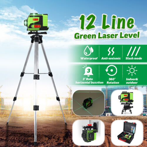12 Line Laser Level Self Leveling 3D 360° Rotary Cross Measure W// Remote Control
