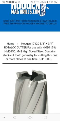 Hougen 17120 5/8&#034; X 3/4&#034; ROTALOC ANNULAR CUTTER, For use with HMD115 & HMD150.