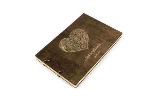 Rustic Big Love Heart Newlyweds Personalized Wooden Wedding Guest Book 