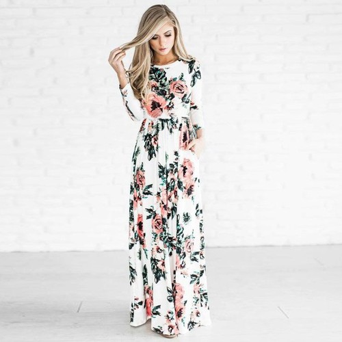 Damen Hippie Boho Lang Kleider Maxikleid Party Abend Sommer Strandkleid Cocktail