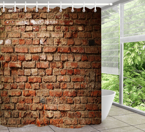 Grunge Brick Wall Texture Bathroom Shower Curtain Liner Waterproof Fabric Hooks 