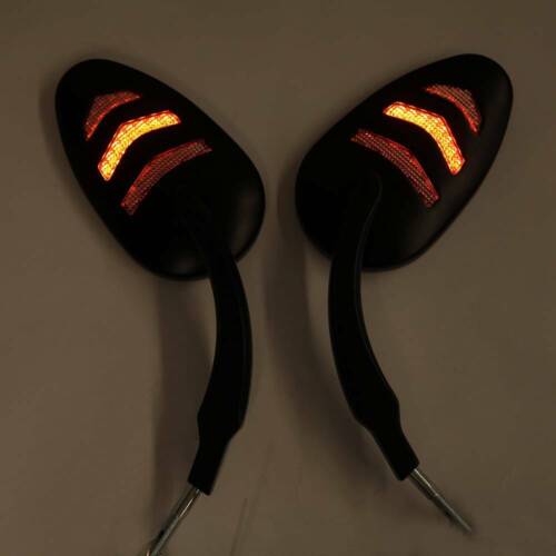Motorcycle Back Mirror Built-in LED Turn Signals Black Pair for Harley /& Others