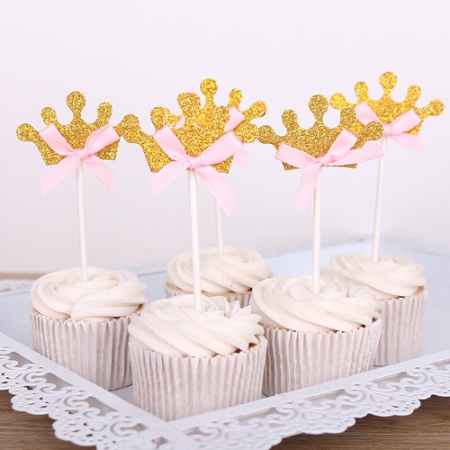 10PCS Glitter Cupcake Toppers Picks Baby Shower Kids Birthday Party Decorations