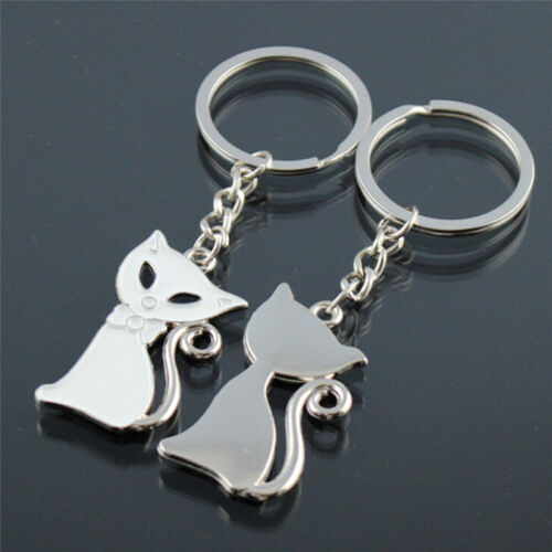 1 Pair Couple Cute Cat Keychain for Lovers Alloy Fashion Jewelry Ring Car FLA