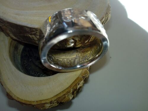 1977 solid sterling silver double sided jubilee crown coin ring slice of history
