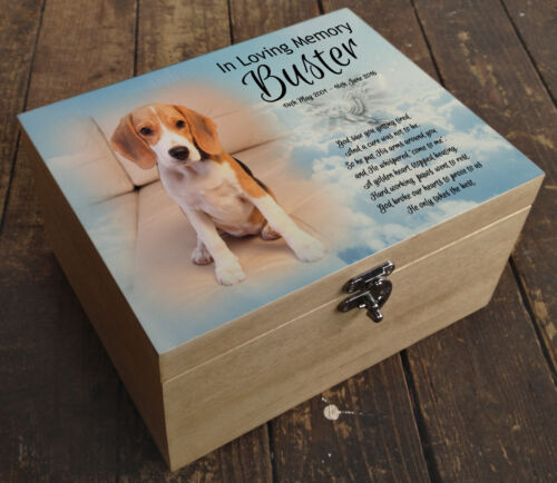 Caja De Madera Perro Mascota urna Cremación Cenizas Ataúd & lápida Azulejo Golden Retriever 