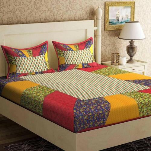 Bedroom Decor Double Bed Sheet Jaipuri Printed With 2 Pillow Covers Multi Color